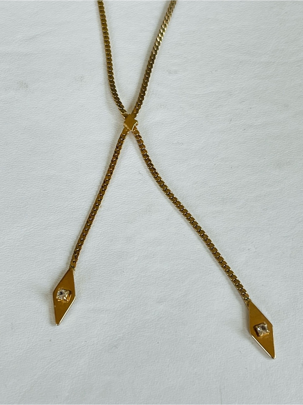 Avon vintage Gold Lariat Y-Necklace with Crystal Accents - Women Jewelry